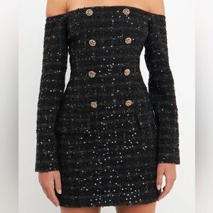 Endless Rose Black Long Sleeve Dress with Gold Accents